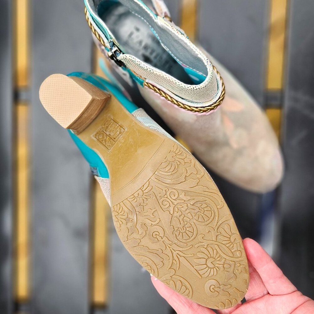 Spring Step by L'artiste | Turquois and Pink netted flowered ankle boot - Sz 7 - Picture 6 of 8